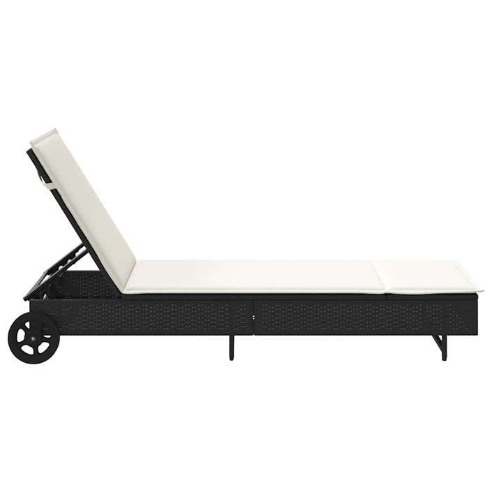 Chaise longue avec roues et coussin noir résine tressée - Photo n°7