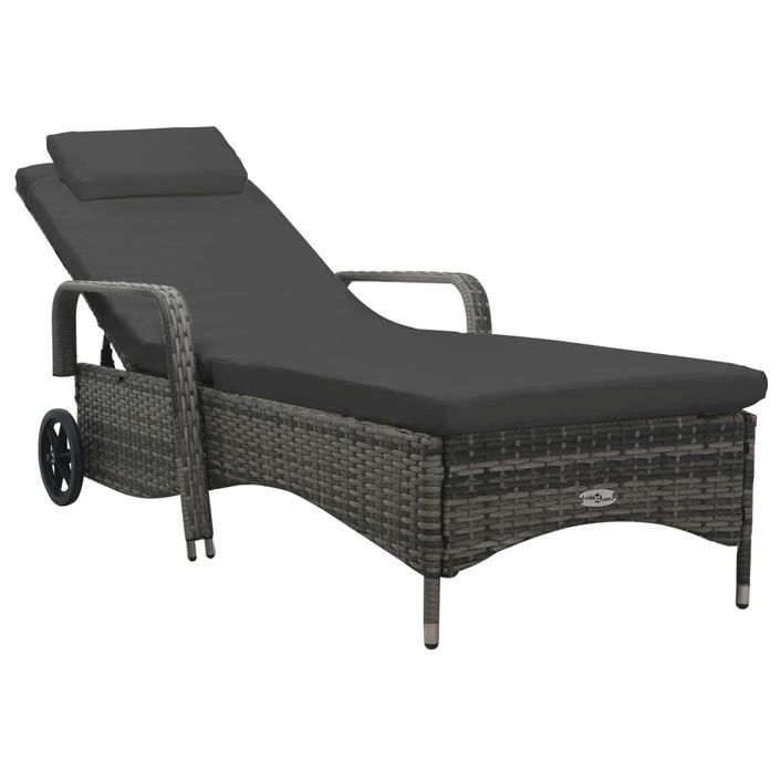 Chaise longue avec roues Résine tressée Anthracite - Photo n°1