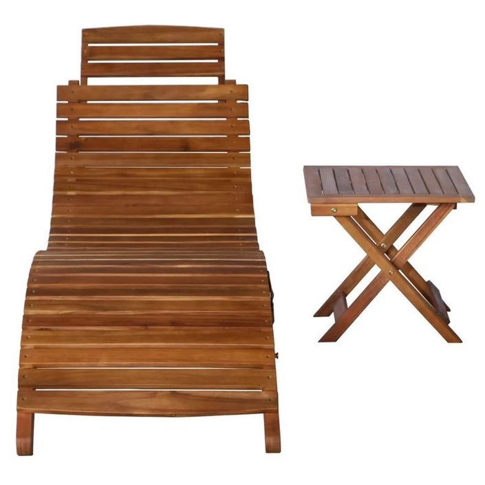 Chaise longue avec table acacia massif foncé Tulak - Photo n°2