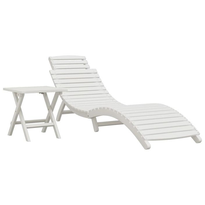 Chaise longue avec table blanc bois massif d'acacia - Photo n°2