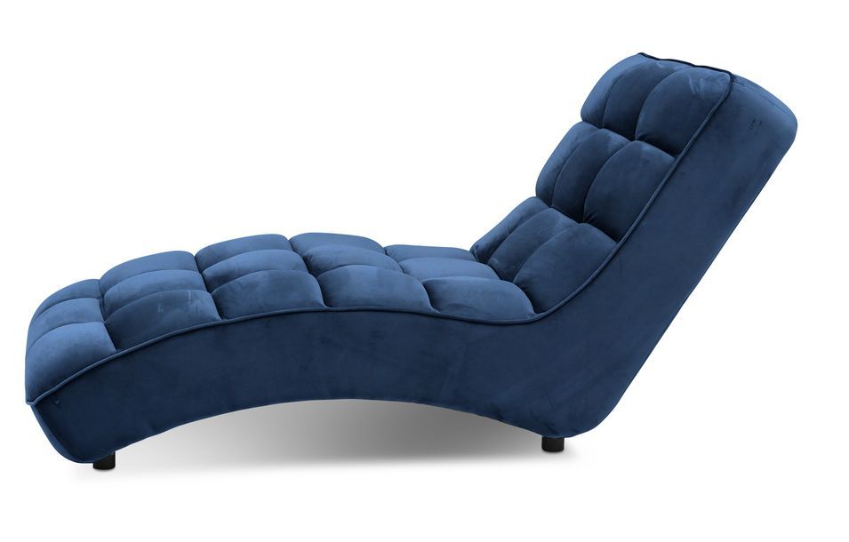 Chaise longue d'intérieur design velours bleu marine capitonné Rikal - Photo n°2