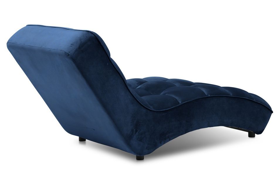 Chaise longue d'intérieur design velours bleu marine capitonné Rikal - Photo n°3