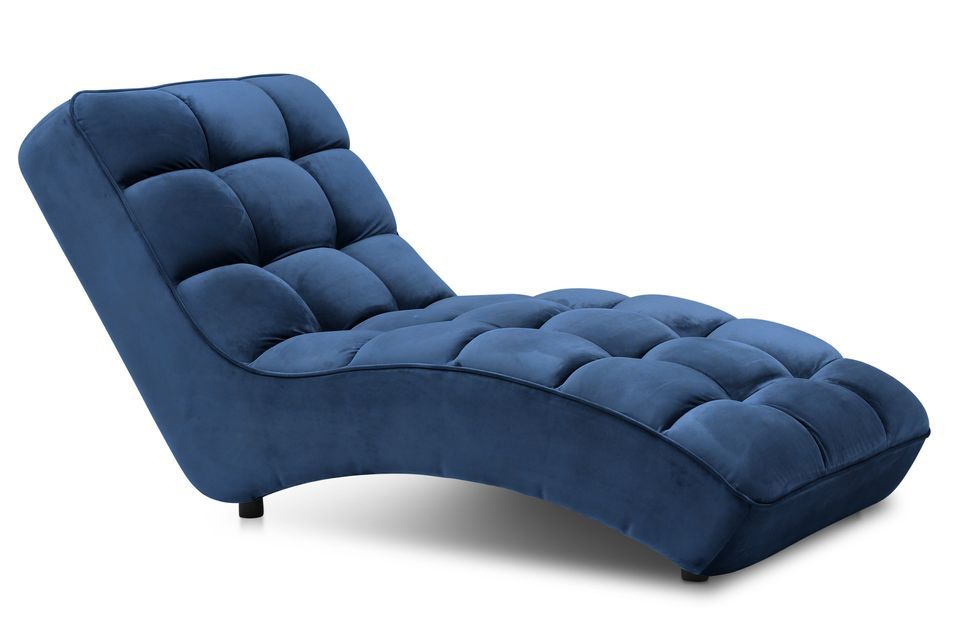 Chaise longue d'intérieur design velours bleu marine capitonné Rikal - Photo n°5