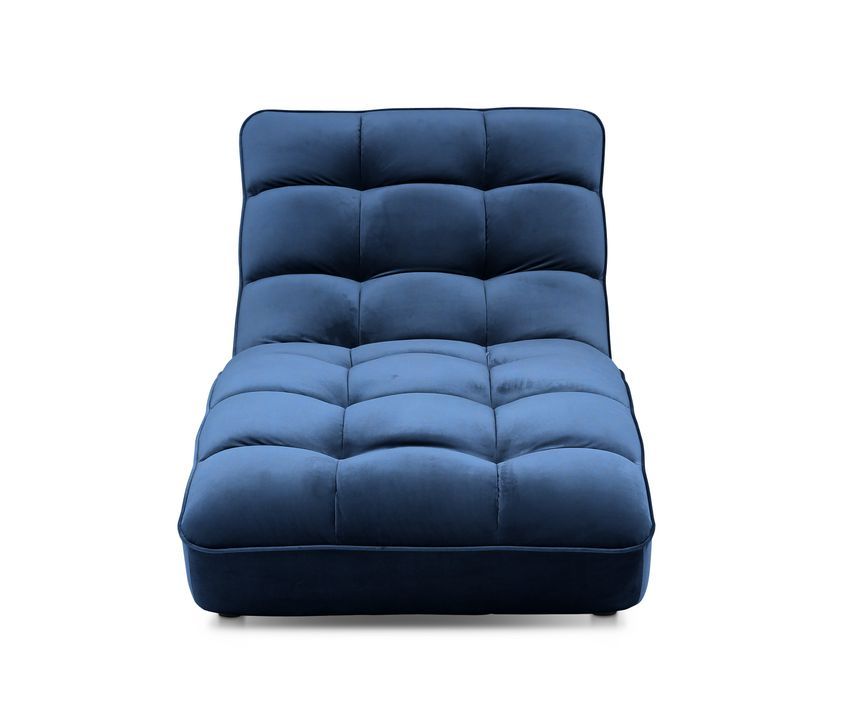 Chaise longue d'intérieur design velours bleu marine capitonné Rikal - Photo n°6