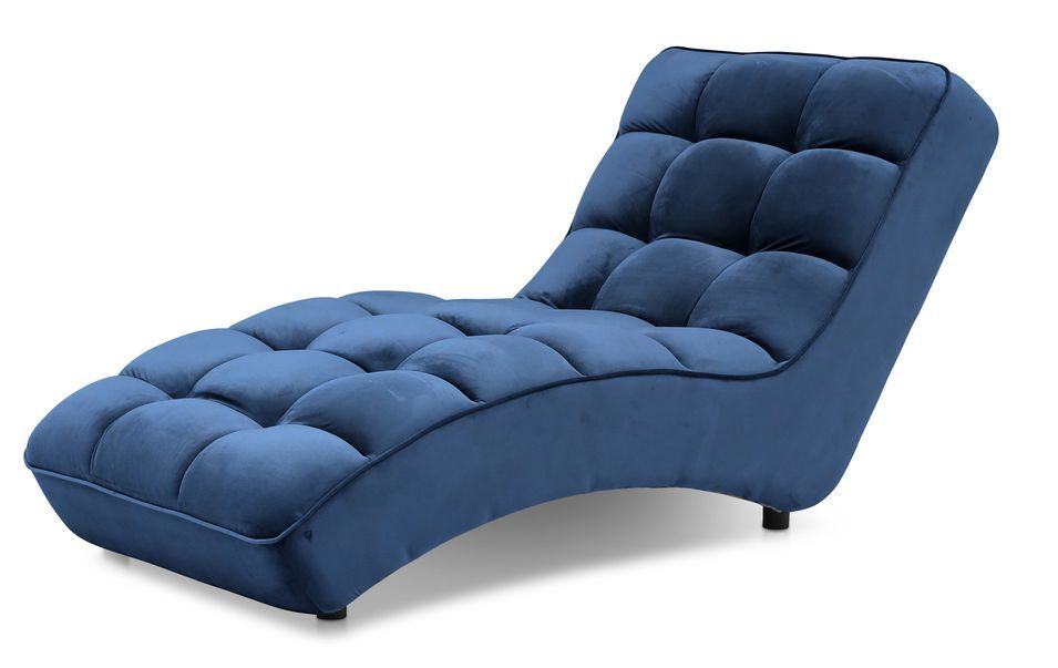 Chaise longue d'intérieur design velours bleu marine capitonné Rikal - Photo n°7