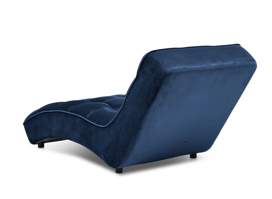 Chaise longue d'intérieur design velours bleu marine capitonné Rikal - Photo n°8