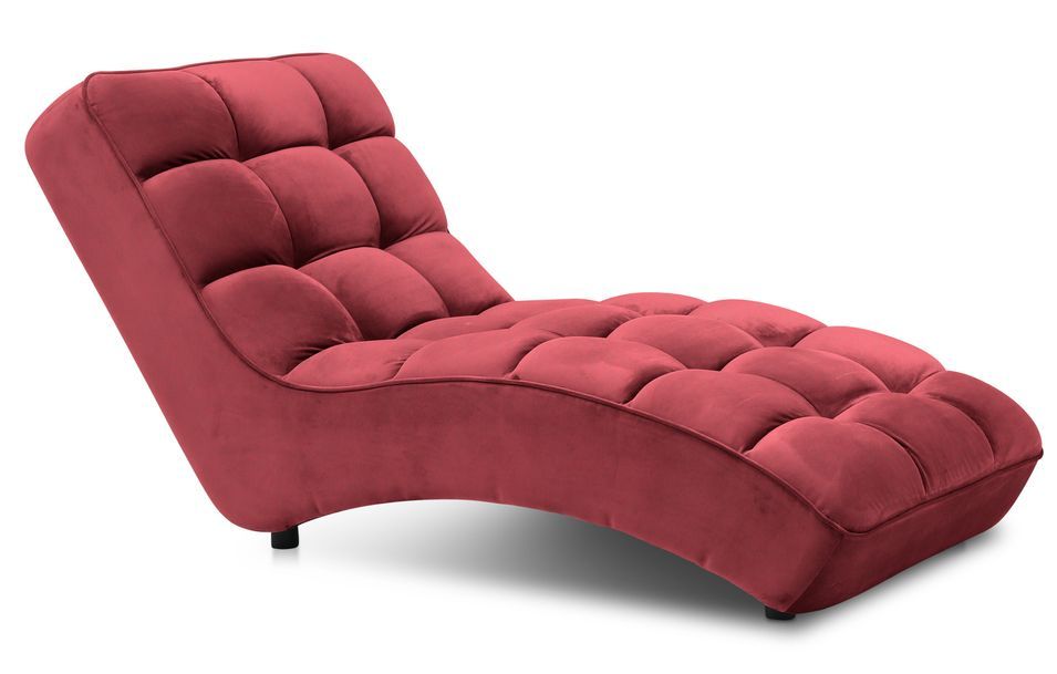 Chaise longue d'intérieur design velours rouge capitonné Rikal - Photo n°2