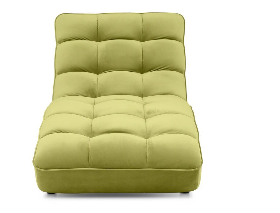 Chaise longue d'intérieur design velours vert anis capitonné Rikal - Photo n°5