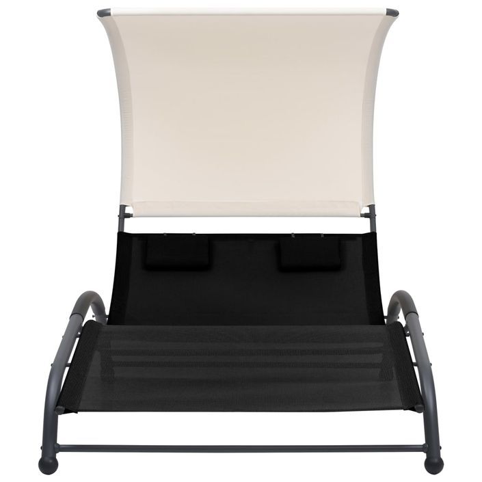 Chaise longue double avec auvent Textilène Noir - Photo n°2