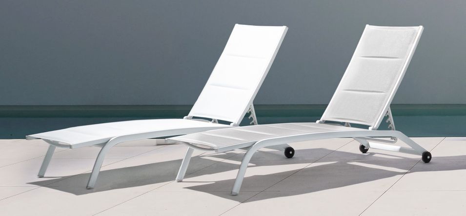 Chaise longue en aluminium blanc et gris Chloé - Lot de 4 - Photo n°2