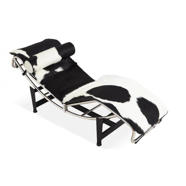 Chaise longue en peau de poney noir et blanc - Photo n°6