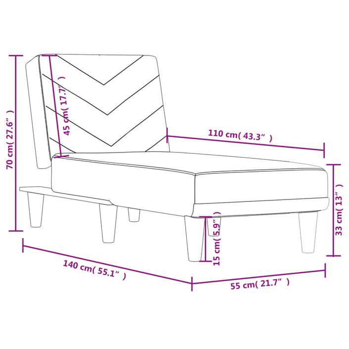 Chaise longue gris clair tissu - Photo n°9