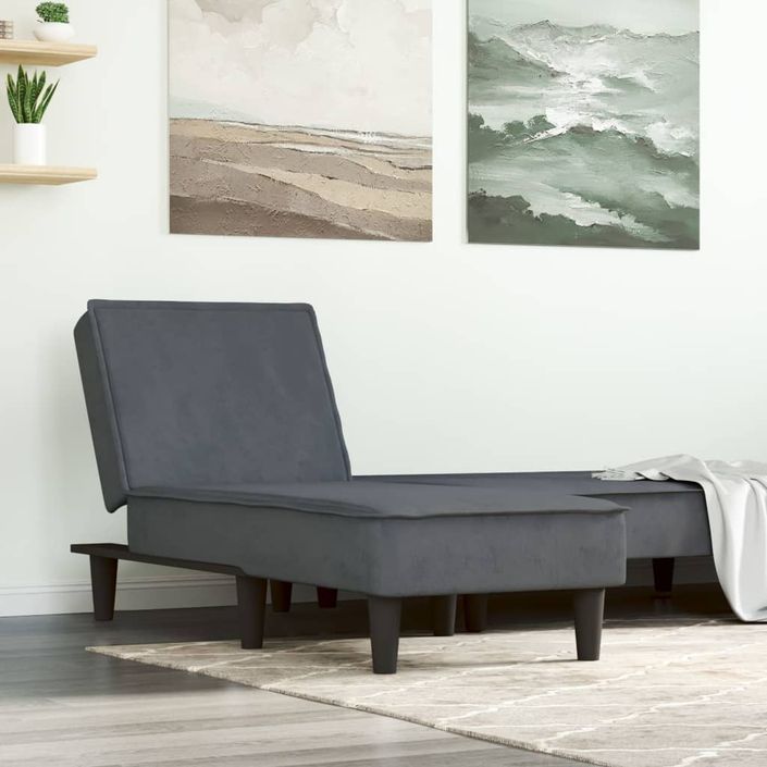 Chaise longue gris foncé velours - Photo n°1