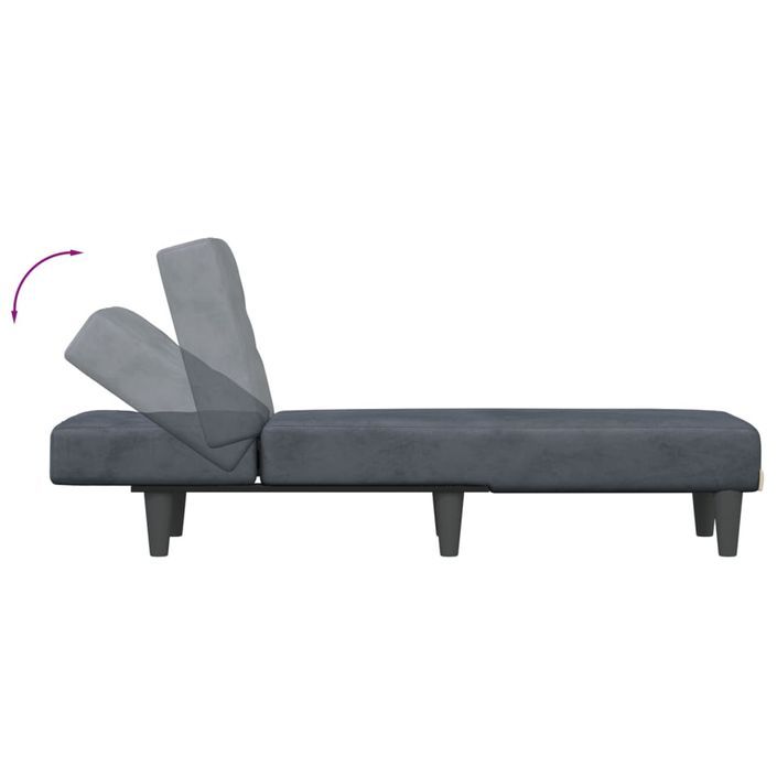 Chaise longue gris foncé velours - Photo n°6