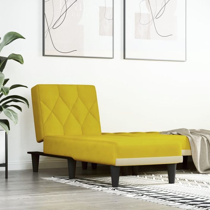 Chaise longue jaune velours - Photo n°1