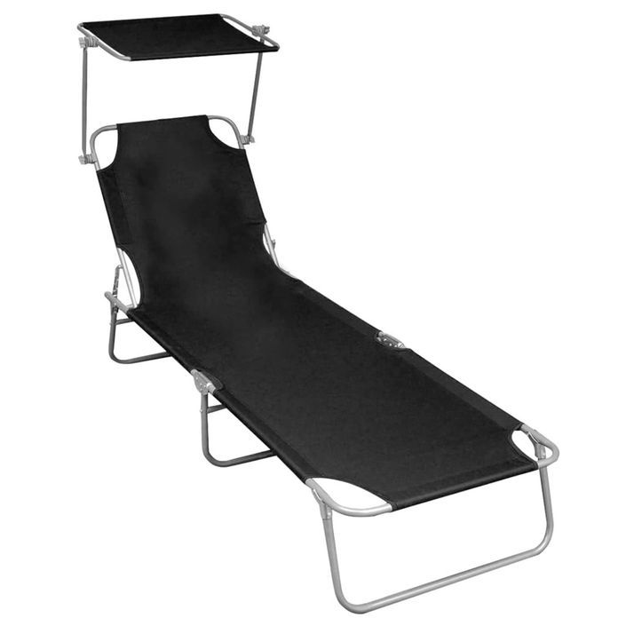 Chaise longue pliable avec auvent Noir Aluminium - Photo n°1