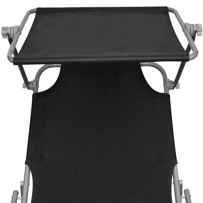 Chaise longue pliable avec auvent Noir Aluminium - Photo n°6