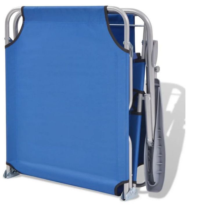 Chaise longue pliable avec auvent tissu bleu et métal gris Zita - Photo n°5