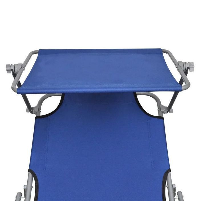 Chaise longue pliable avec auvent tissu bleu et métal Sher - Photo n°3