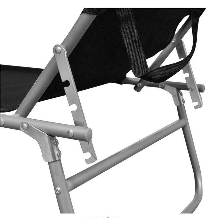 Chaise longue pliable avec auvent tissu noir et métal Sher - Photo n°2