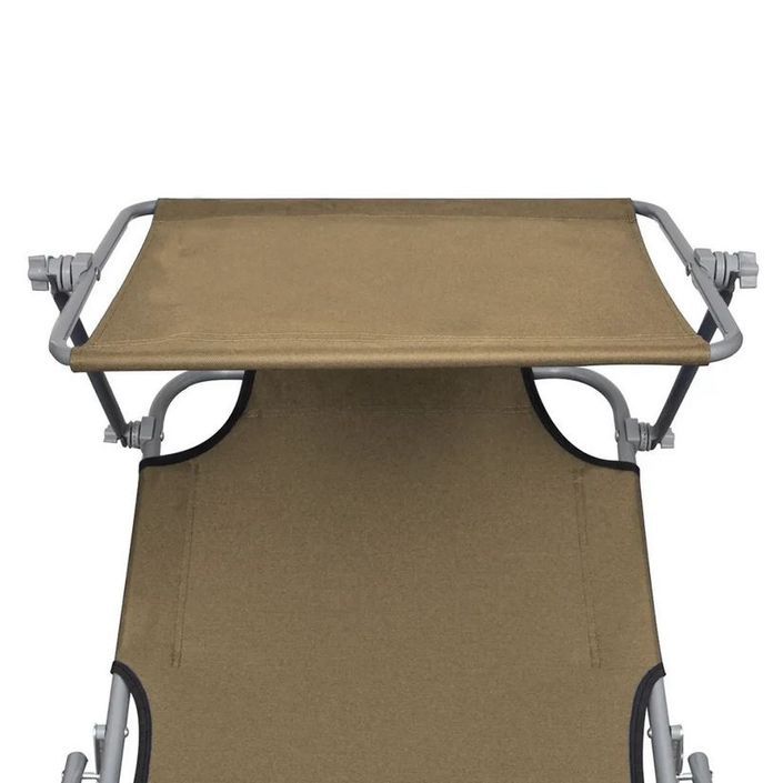 Chaise longue pliable avec auvent tissu taupe et métal Sher - Photo n°3