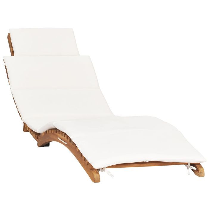 Chaise longue pliable avec coussin blanc crème Bois de teck - Photo n°1