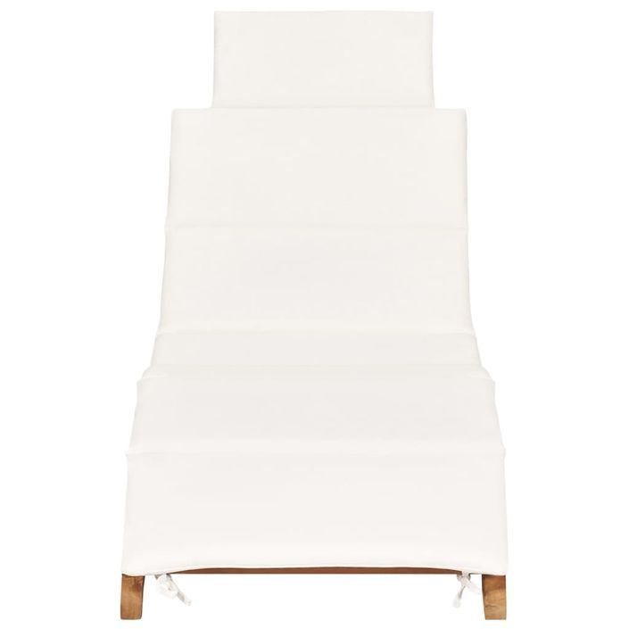 Chaise longue pliable avec coussin blanc crème Bois de teck - Photo n°2