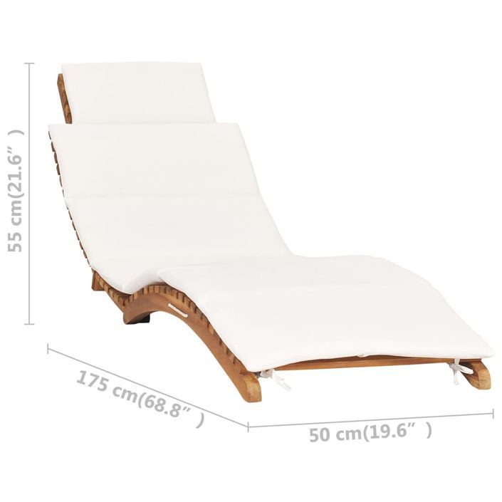 Chaise longue pliable avec coussin blanc crème Bois de teck - Photo n°7