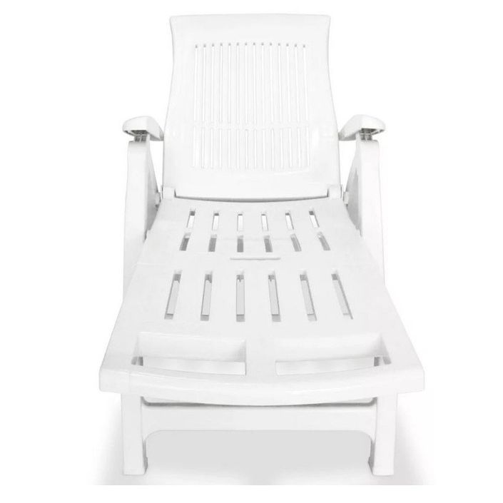 Chaise longue pliable avec repose-pieds plastique blanc Bouka - Photo n°2