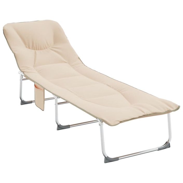Chaise longue pliable beige tissu - Photo n°2