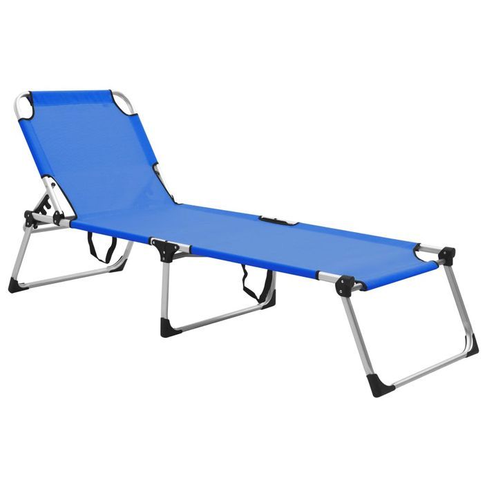 Chaise longue pliable extra haute pour seniors Bleu Aluminium - Photo n°1