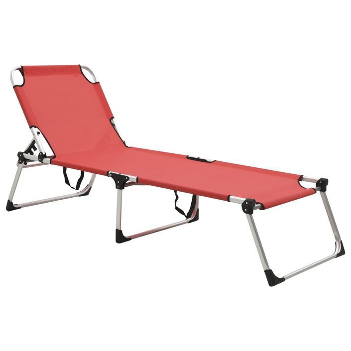 Chaise longue pliable extra haute pour seniors Rouge Aluminium - Photo n°1