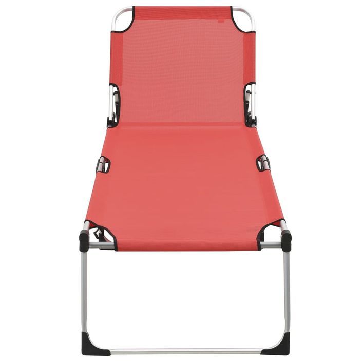 Chaise longue pliable extra haute pour seniors Rouge Aluminium - Photo n°3