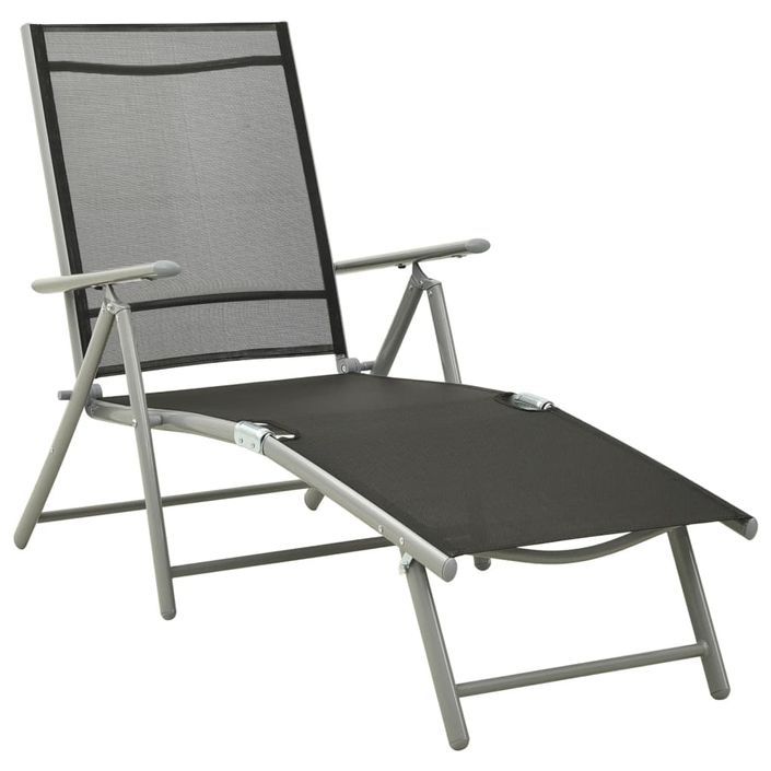 Chaise longue pliable Textilène et aluminium Noir et argenté - Photo n°1