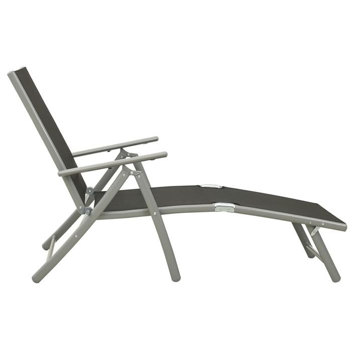 Chaise longue pliable Textilène et aluminium Noir et argenté - Photo n°3