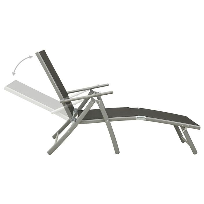 Chaise longue pliable Textilène et aluminium Noir et argenté - Photo n°5