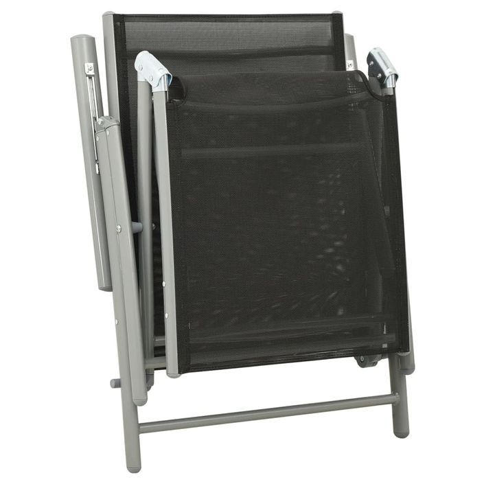 Chaise longue pliable Textilène et aluminium Noir et argenté - Photo n°6