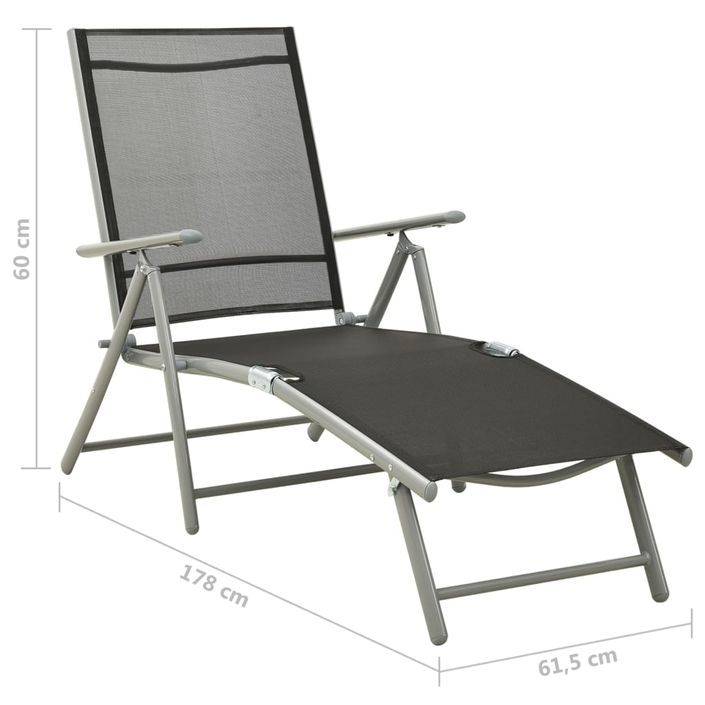 Chaise longue pliable Textilène et aluminium Noir et argenté - Photo n°9