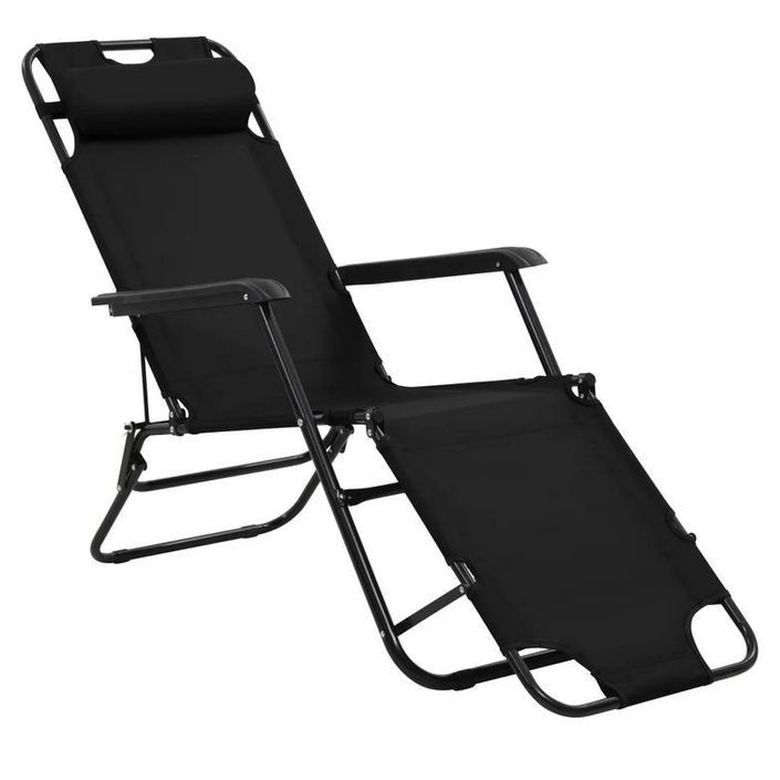 Chaise longue pliable tissu et métal noir Cordi - Lot de 2 - Photo n°1