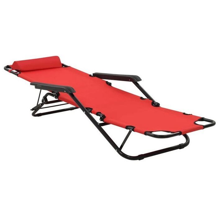 Chaise longue pliable tissu rouge et métal Cordi - Lot de 2 - Photo n°2