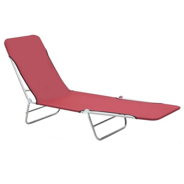 Chaise longue pliable tissu rouge et métal Umpki - Lot de 2 - Photo n°1
