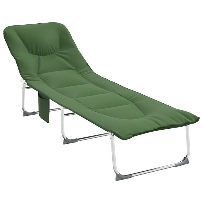 Chaise longue pliable vert foncé tissu - Photo n°2