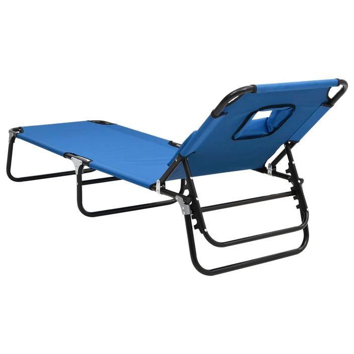 Chaise longue pliante bleu tissu oxford acier enduit de poudre - Photo n°5