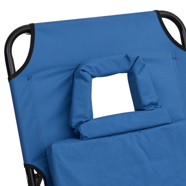 Chaise longue pliante bleu tissu oxford acier enduit de poudre - Photo n°8