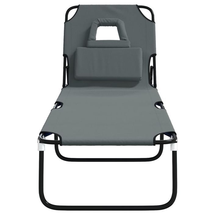 Chaise longue pliante gris tissu oxford acier enduit de poudre - Photo n°3