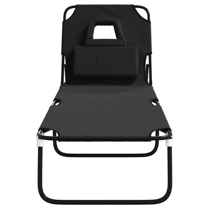 Chaise longue pliante noir tissu oxford acier enduit de poudre - Photo n°3
