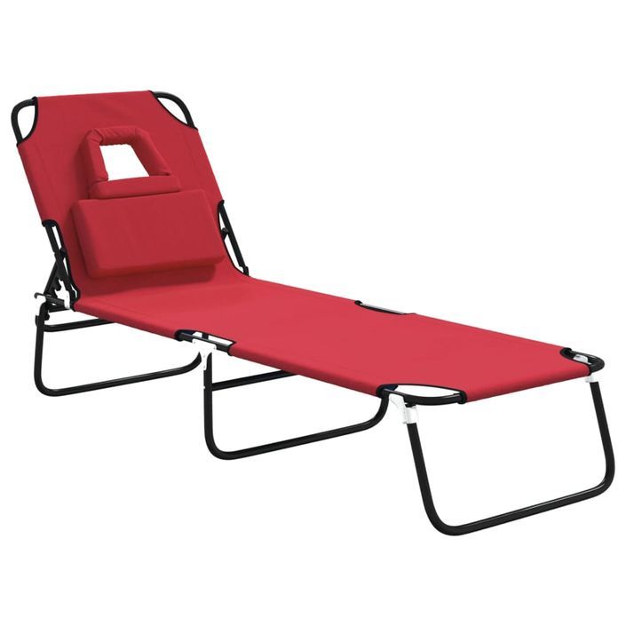 Chaise longue pliante rouge tissu oxford acier enduit de poudre - Photo n°2