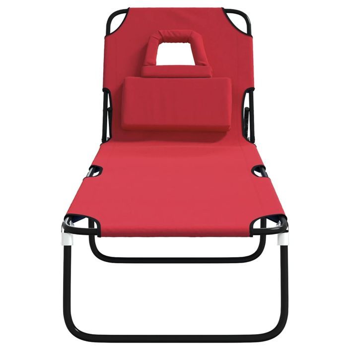 Chaise longue pliante rouge tissu oxford acier enduit de poudre - Photo n°3