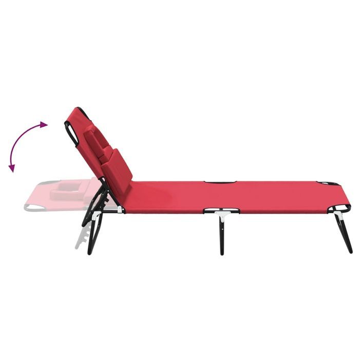 Chaise longue pliante rouge tissu oxford acier enduit de poudre - Photo n°6