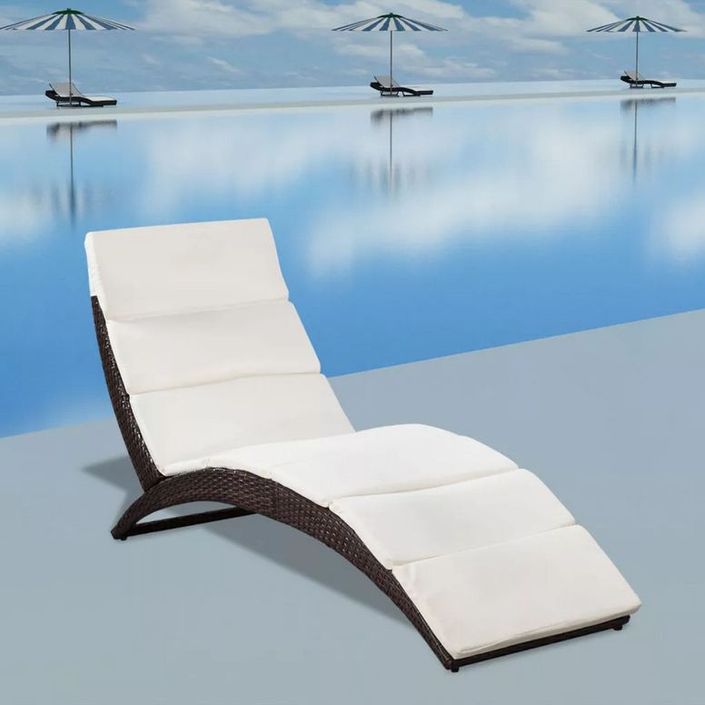 Chaise longue pliante tissu blanc et résine marron Manap - Photo n°5